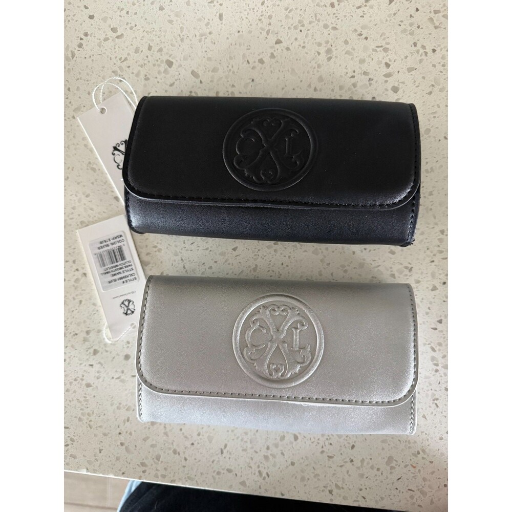 NWT CXL by Christian Lacroix Park Small Clutch Wristlet 2 Set Black Silver